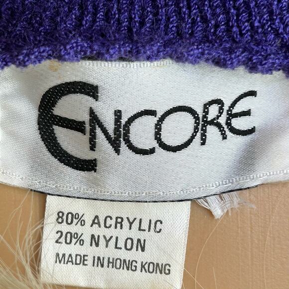 Vintage Sweater Floral Appliqué Purple Long Sleeve V-Neck Oversized Large - Picture 7 of 9